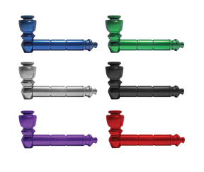 Assorted Aluminum Smoking Pipes with Lids in various colors, top view, for dry herbs, 3.25" length