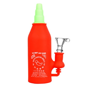 Novelty 6.5" Asian Hot Sauce Silicone Water Pipe with 14mm Female Joint for Dry Herbs, Front View