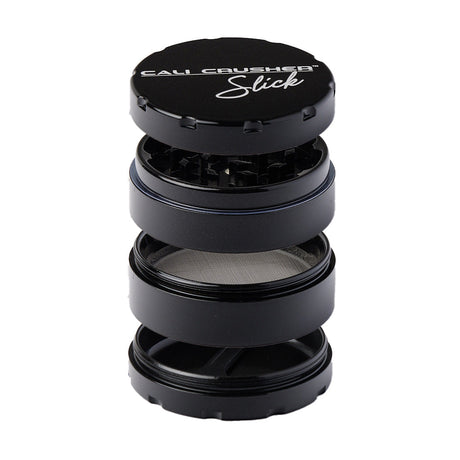 Cali Crusher O.G. Slick Grinder 2.5" - Black, front view with open compartments