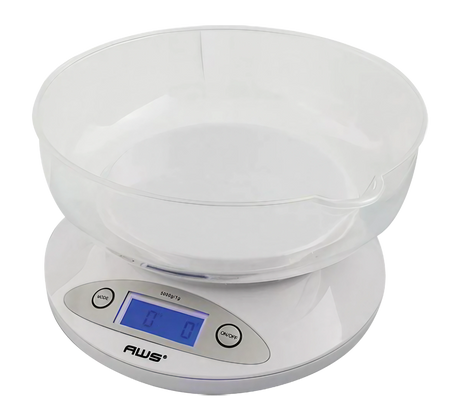AWS Large Digital Scale with clear bowl tray, 11lbs capacity, front view on white background