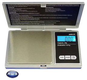 AWS Digital Jewelry Scale 600g, 0.1g accuracy, open view with blue backlit display