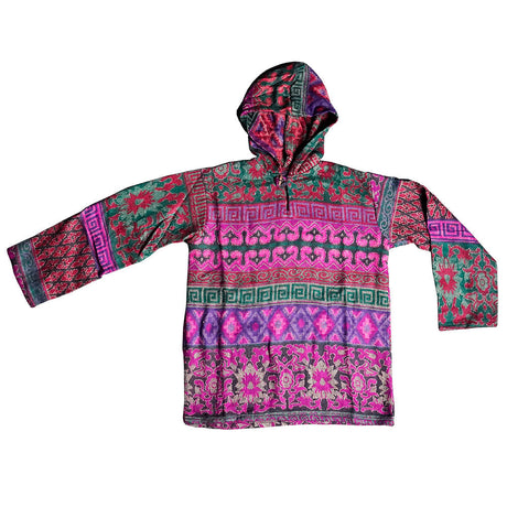 Colorful Aztec Patterned Sweater Jacket with Hood - Front View on White Background