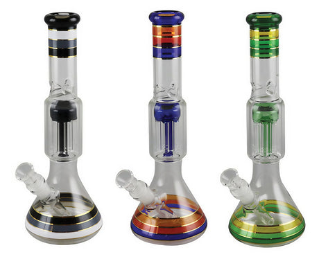 Assorted 12" Beaker Water Pipes with Tree Percolators and 14mm Female Joints, Front View