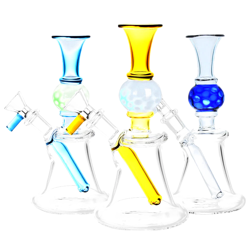 Trio of Ball Deco Accent Bell Water Pipes with Colorful Accents and 45 Degree Joints