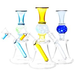 Trio of Ball Deco Accent Bell Water Pipes with Colorful Accents and 45 Degree Joints