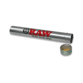 RAW Aluminum Retro Tube - Durable Metal Storage with Screw Cap, Isolated on White Background