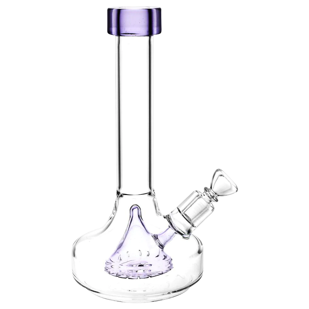 Clear Borosilicate Glass Beaker Bong with Percolator, 9.25" Height, Front View on White Background