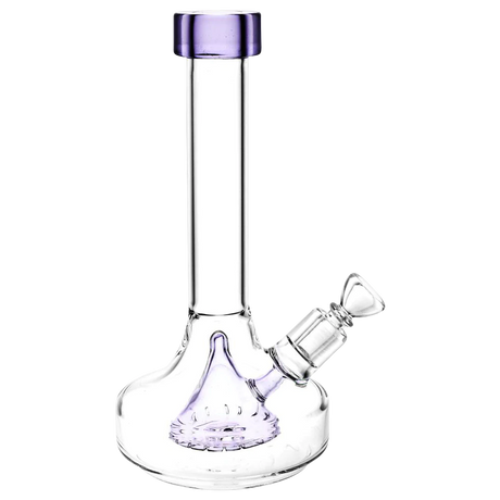 Clear Borosilicate Glass Beaker Bong with Percolator, 9.25" Height, Front View on White Background