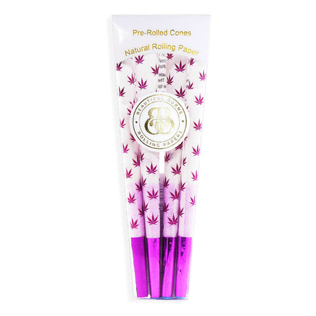 Beautiful Burns Pre-Rolled Cones 8-Pack with Purple Leaf Design, Front View