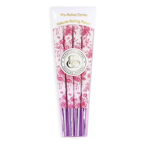 Beautiful Burns Pre-Rolled Cones 8pk with Pink Floral Design for Dry Herbs, Front View