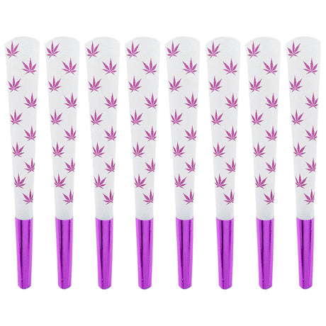 Beautiful Burns Pre-Rolled Cones 8-Pack with Purple Leaves Design, Standard Size for Dry Herbs