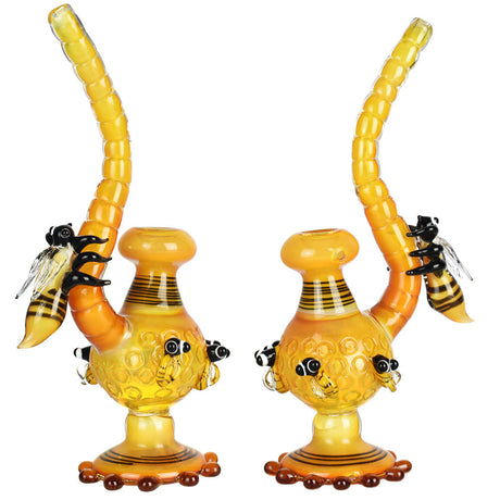 Bee Colony Chalice Heady Bubbler, Honeycomb Percolator, Borosilicate Glass, Front and Side View