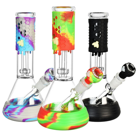 Bees! UV Reactive Silicone & Glass Water Pipes with Percolator, Front View
