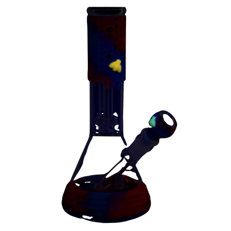 UV reactive silicone and glass beaker water pipe with honeycomb design and percolator, 10" height