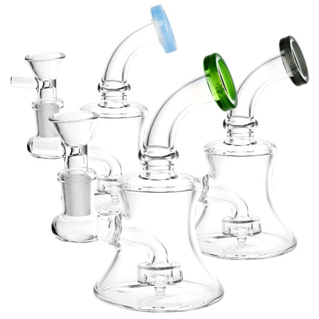 Clear Bent Neck Bell Mini Water Pipes with Bubble Design and Percolator, Front View