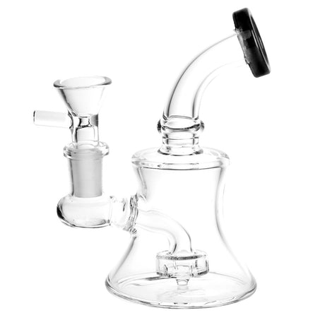 Clear Bent Neck Bell Mini Water Pipe with Bubble Design and Percolator, Front View on White Background