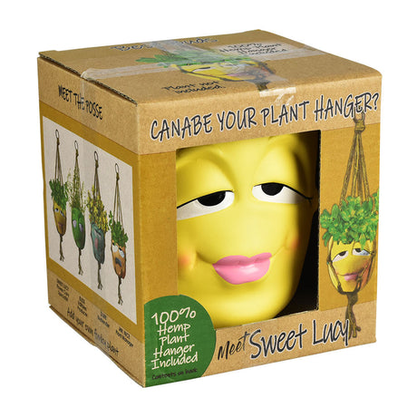 Best Buds Sweet Lucy Hanging Flower Pot front view in box with hemp hanger included