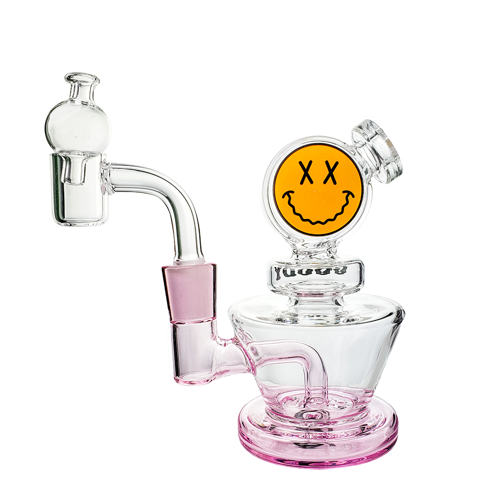 Goody Glass Big Face Mini Rig 4-Piece Kit in Pink with Percolator, Front View on White Background
