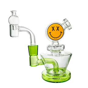 Goody Glass Big Face Mini Rig in Slime Green, 4.5" with Percolator, Side View on White Background