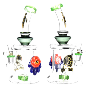 Big Mom Glass Melting Eye Water Pipe, 9.5" with Showerhead Percolator, Front and Angle View