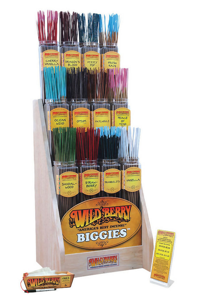 Wild Berry Biggies Second Kit display with assorted color incense sticks