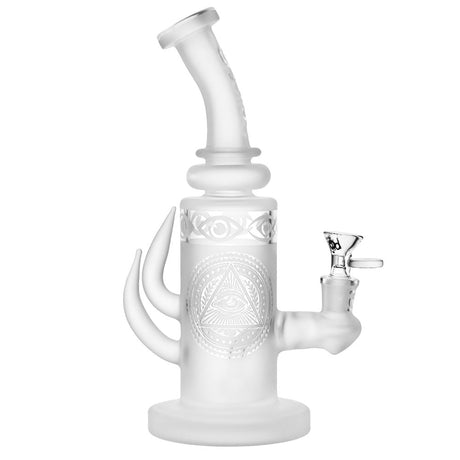 BIIGO All-Seeing Eye Frosted Glass Water Pipe, 10.25" tall, 14mm Female Joint, with Deep Bowl - Front View