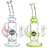 BIIGO Eye Sentry Water Pipe, 11.5" with Disc Percolator and Horn Accents, 14mm Female Joint, Front View