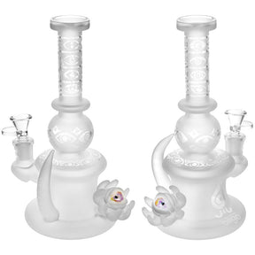 BIIGO Frosted Eye To Eye Water Pipe, 8.75" tall, 14mm Female Joint, with Intricate Eye Design