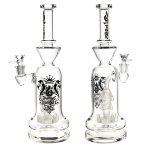 BIIGO Icy Eye Water Pipe, 13" tall, 14mm Female Joint, with Percolator, Front and Angle Views