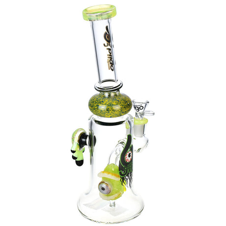 BIIGO Smiling Eyeball Water Pipe, 10.75" tall, with Percolator, front view on white background