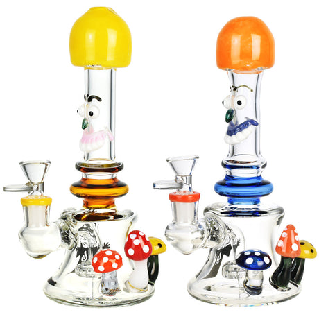 BIIGO Wacky Mushroom Head Water Pipes, 9" Tall, 14mm Female Joint, with Percolator, Front View