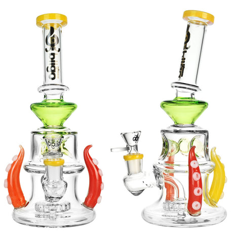 BIIGO Warm Rainbow Tentacles Water Pipe, 10.25" tall with 14mm bowl, front and side views