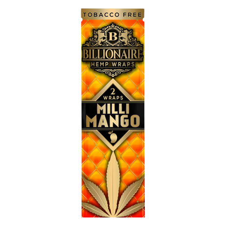 Billionaire Hemp Wraps 25 Pack in Milli Mango flavor, tobacco-free blunt wraps for dry herbs