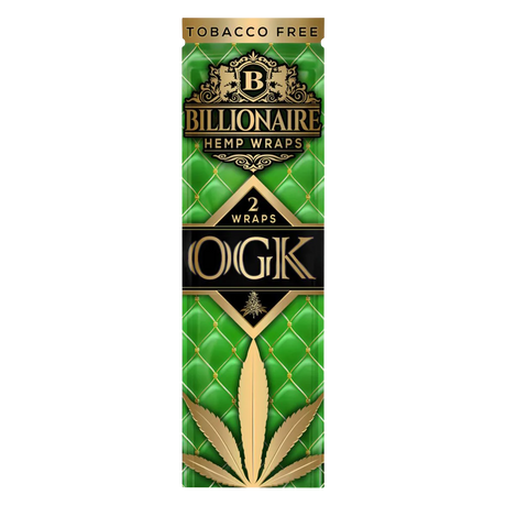 Billionaire Hemp Wraps OGK flavor, 25 pack front view, tobacco-free blunt wraps for dry herbs