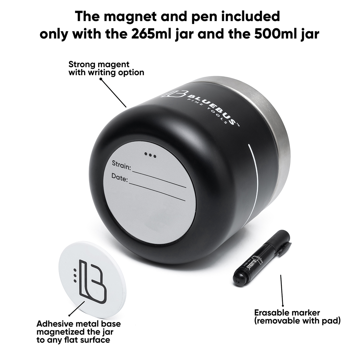 BUNKER Airtight Black Stash Jar with Magnetic Lid and Erasable Marker - Top View