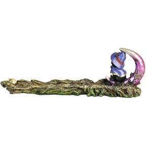 Black Magic Cat Polyresin Incense Burner, 11.5" length, with mystical design - Front View