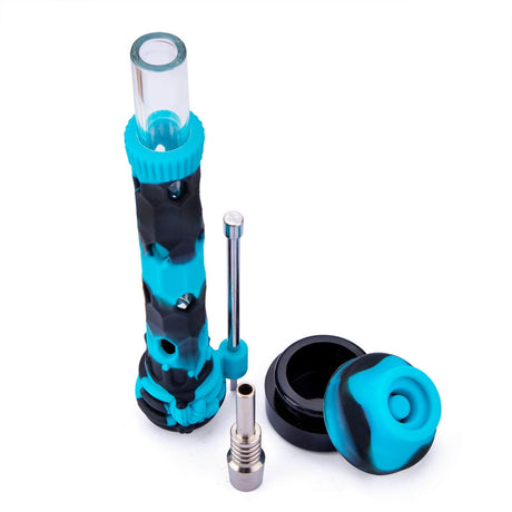 PILOTDIARY Glass Dab Straw with Blue Silicone Sleeve and Stainless Steel Tip