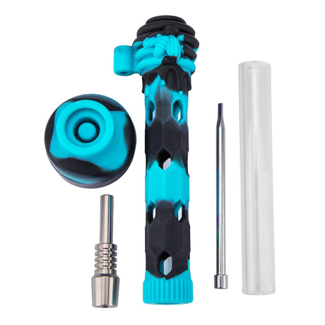 PILOTDIARY Glass Dab Straw with Blue Silicone Sleeve and Accessories - Top View