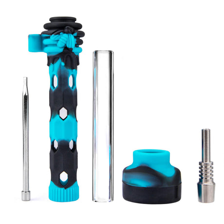 PILOTDIARY Glass Dab Straw with Blue Silicone Sleeve and Accessories - Front View