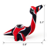 PILOT DIARY Dinosaur Silicone Pipe in Red and Black - Side View with Dimensions