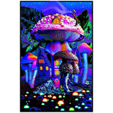 24"x36" Blacklight Poster featuring vibrant psychedelic mushroom houses, perfect for home decor