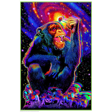 24"x36" Blacklight Poster with vibrant cosmic monkey design, ideal for home decor