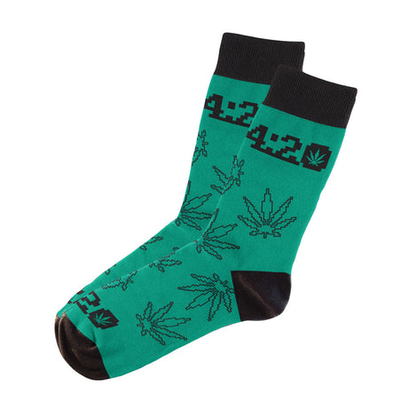 Blazing Buddies 4:20 Pixels novelty socks in green, cotton blend, front view on white background