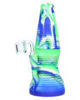 Blue Dreamer Silicone Dab Rig with Quartz Banger, Portable 8" Height, Blue and Green Design