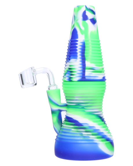 Blue Dreamer Silicone Dab Rig with Quartz Banger, 8" Tall, Portable Design, Front View