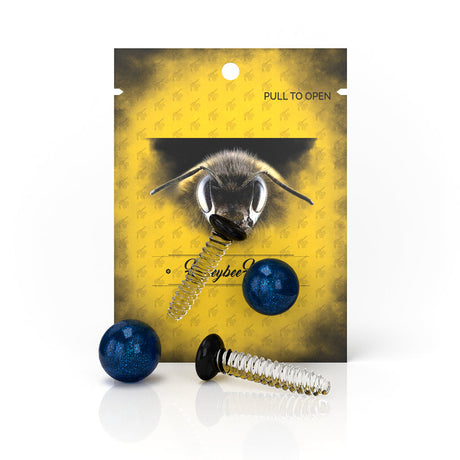 Honeybee Herb Dab Screw Set in Galaxy/Blue for Dab Rigs, front view on branded packaging
