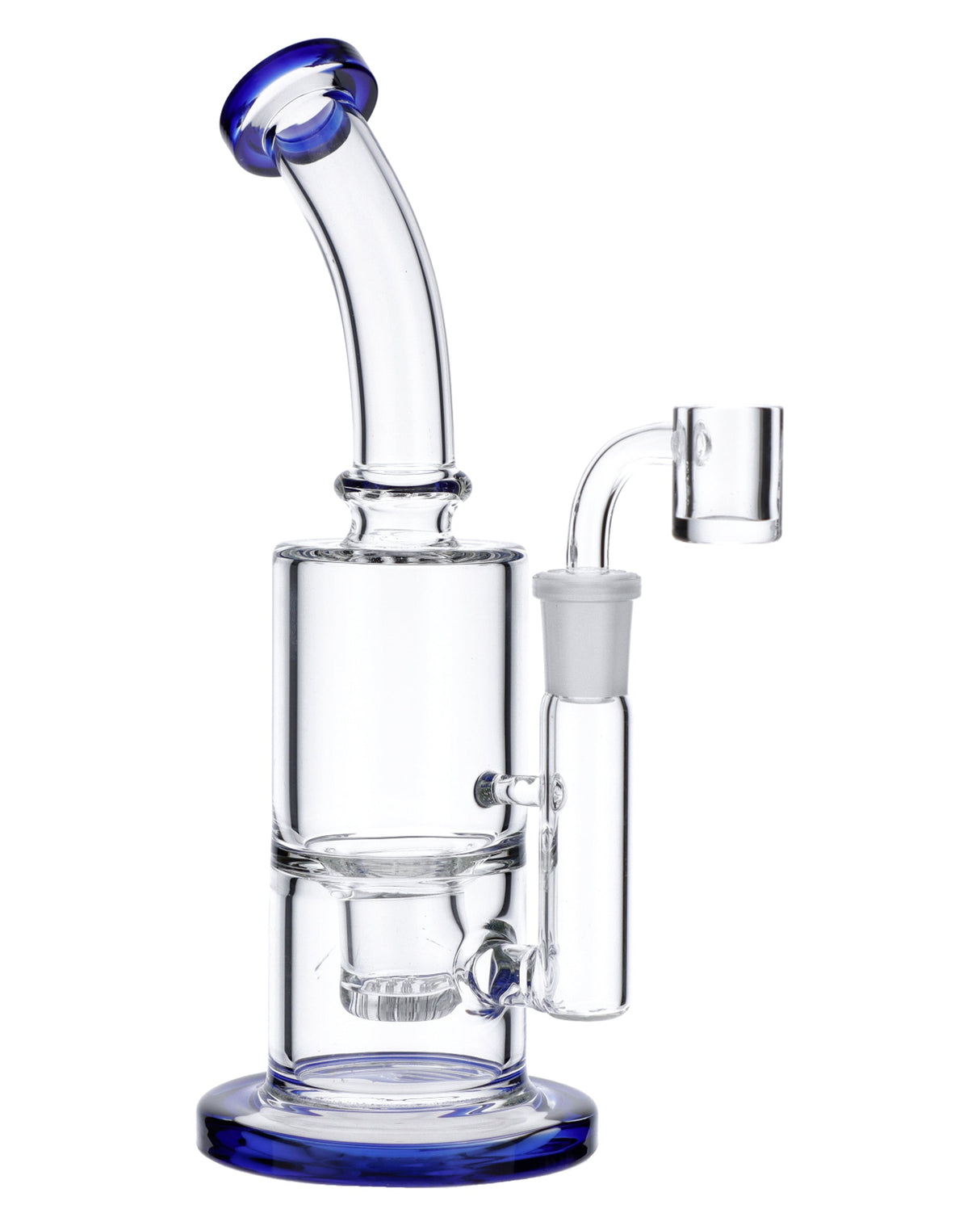 Blue Glass Bubbler Rig by Valiant Distribution, 8 Inch with 90 Degree Banger Hanger, Front View