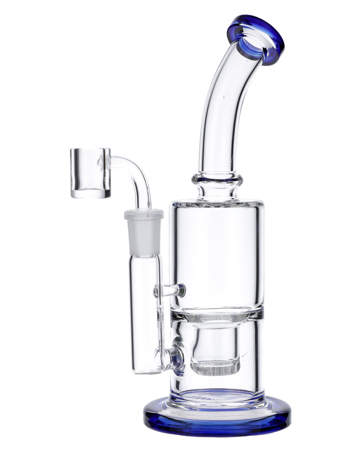 Blue Glass Bubbler Rig by Valiant Distribution, 8 Inch, 90 Degree Joint, Front View