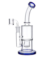 Blue Glass Bubbler Rig by Valiant Distribution, 8 Inch, 90 Degree Joint, Front View