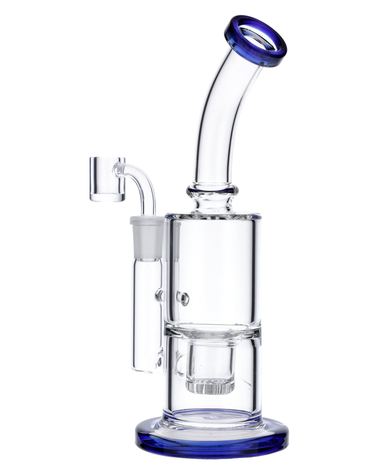 Valiant Distribution 8" Blue Glass Bubbler Rig, Compact Design with 90 Degree Banger Hanger, Clear View